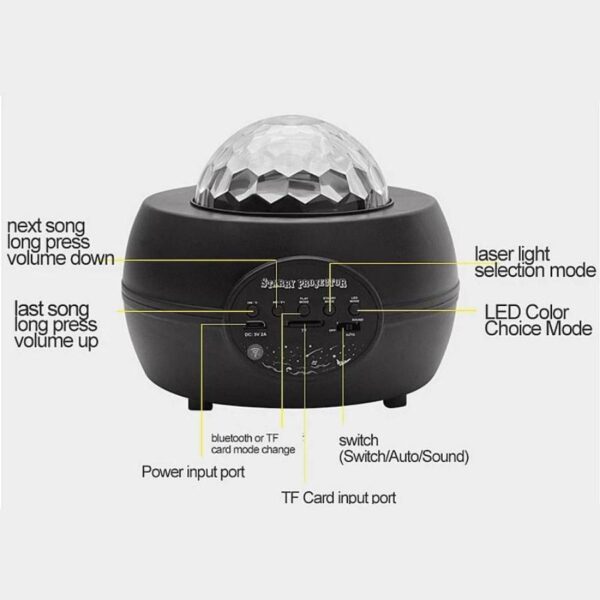 Luminária Abajur Projetor Estrelas Galáxia Caixa De Som Bluetooth RGB - Image 2