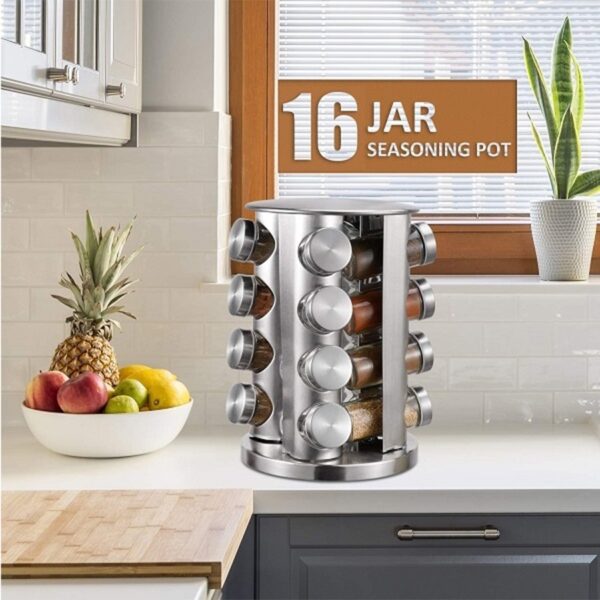 Porta Tempero Inox Giratório Com 16 Potes Torre De Condimentos - Image 2